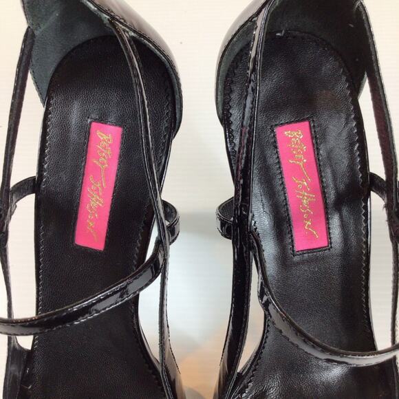 Betsey Johnson Fayruz Open Toe Black Patent Leather Lucite Heels Women's 9M - Picture 5 of 9